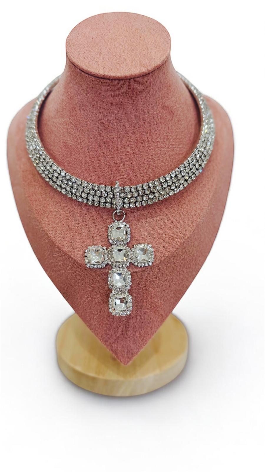 Collana Choker Cristalli con Croce