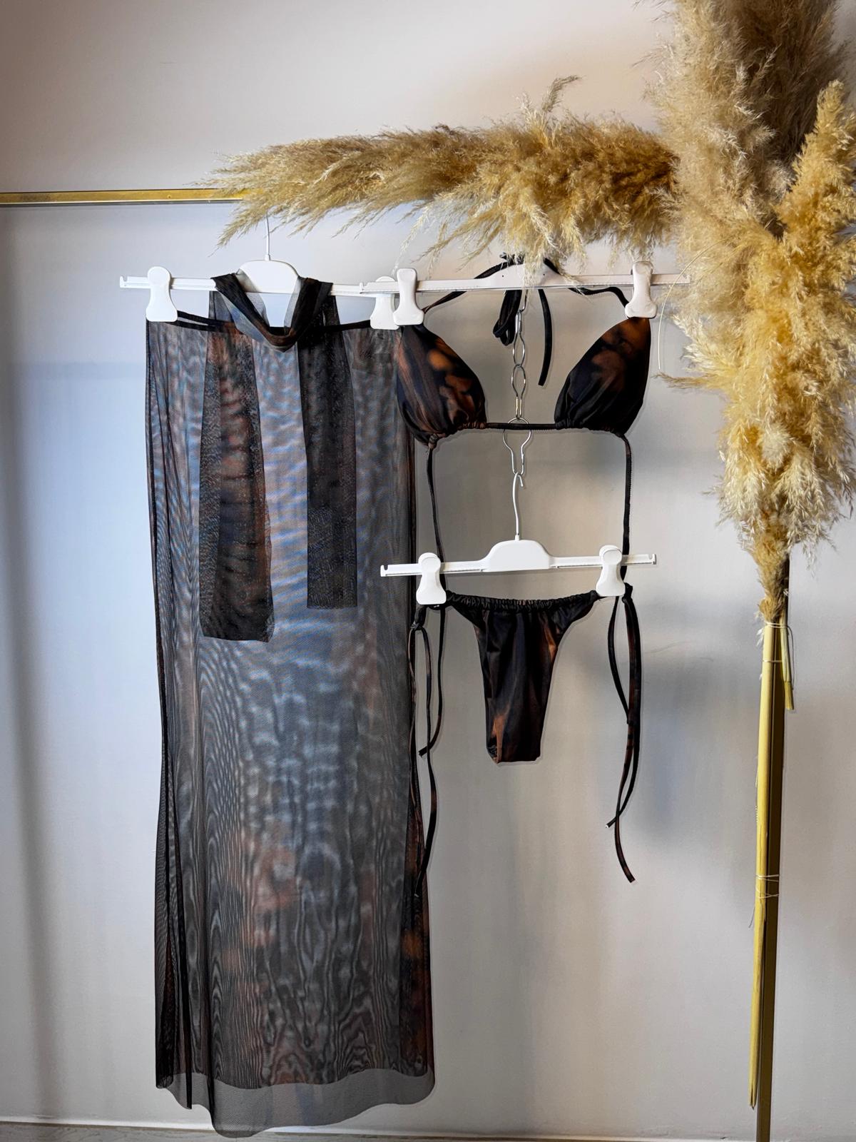 Bikini triangolo Ibiza +fascia +gonna Terra